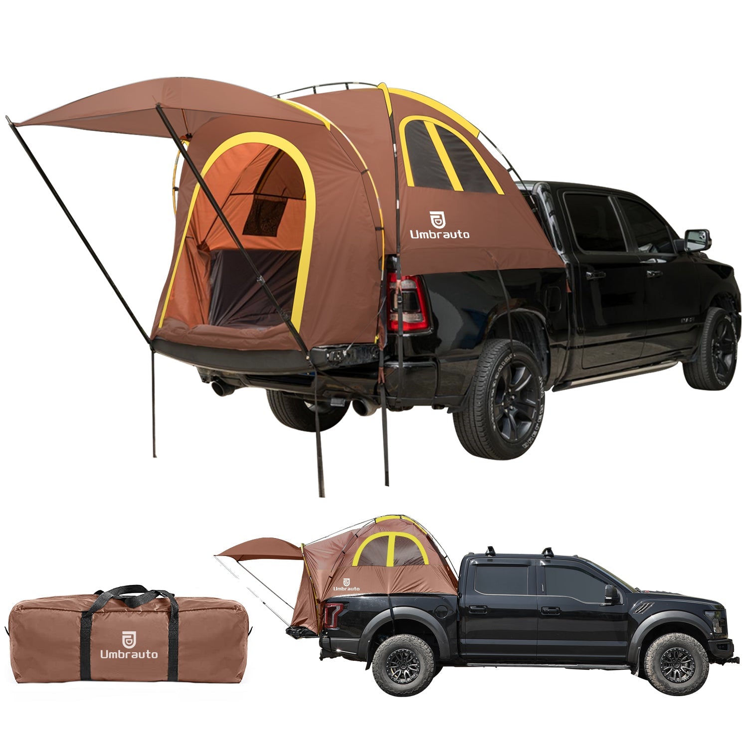 Umbrauto Truck Bed Tent with Awning – Waterproof 2-3 Person Pickup Camping Tent (6.4–6.7 ft Beds)