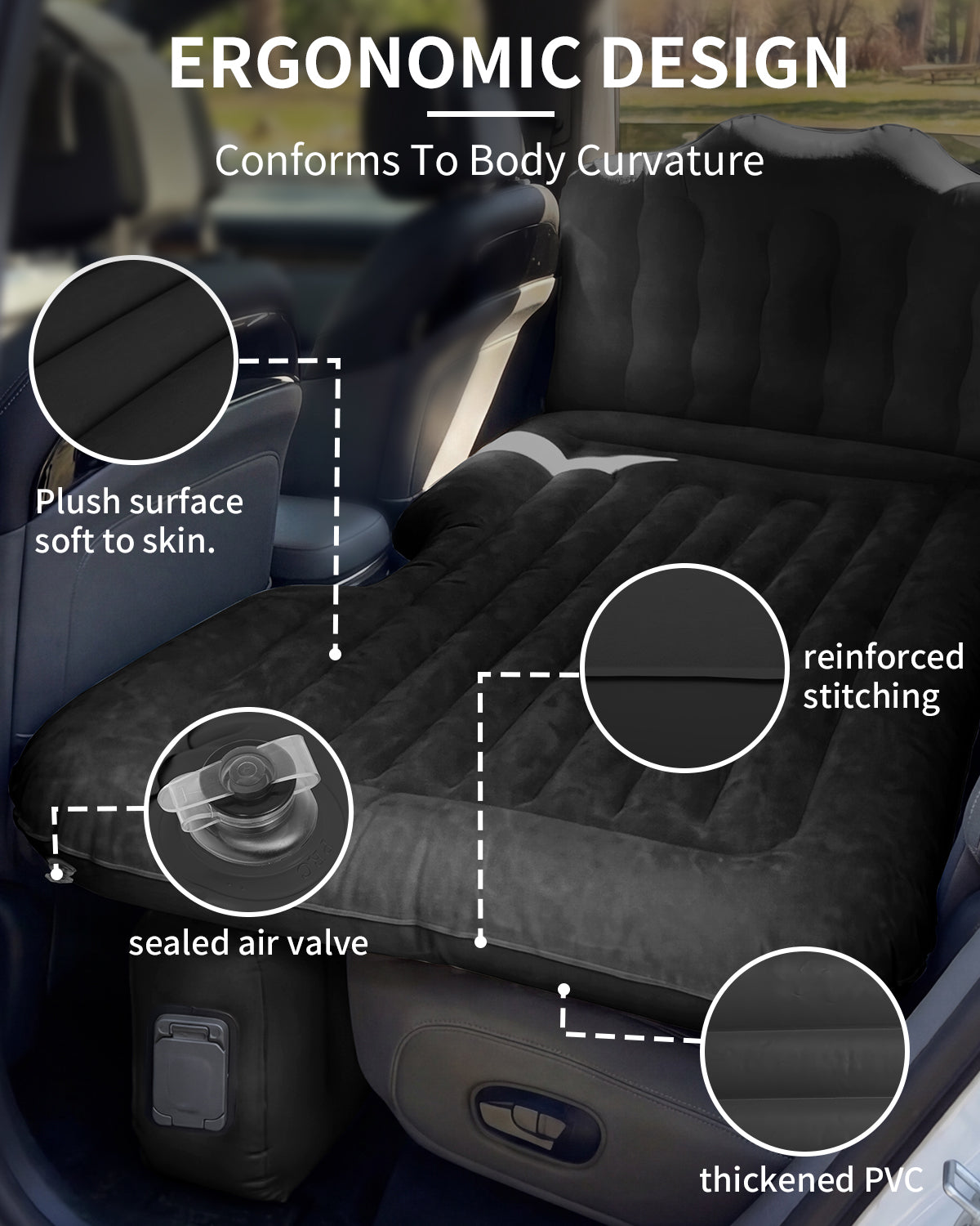 Umbrauto Back Seat Car Air Mattress with Built-In Rechargeable Pump