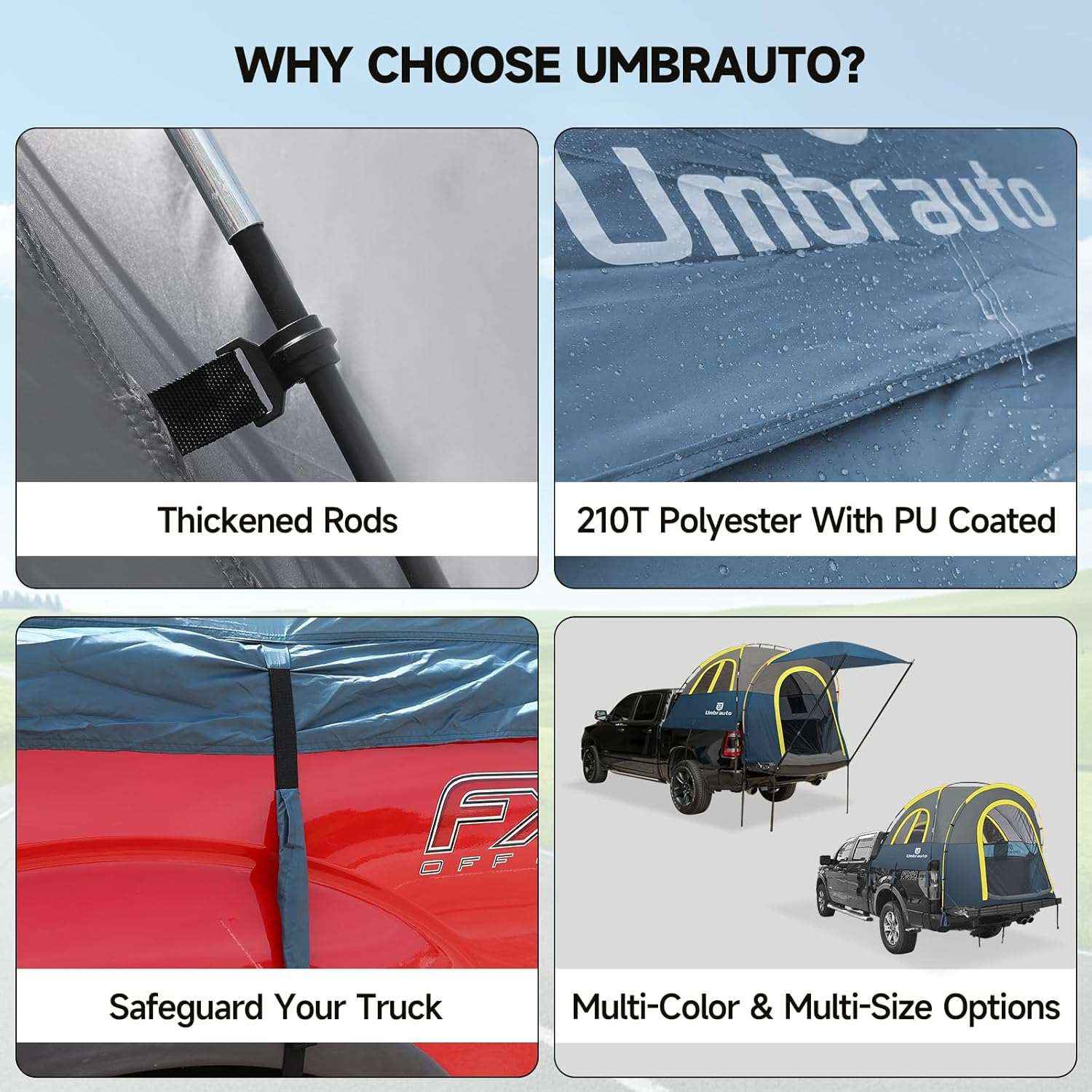 Umbrauto Truck Bed Tent PU3000mm Waterproof Pickup Truck Tents