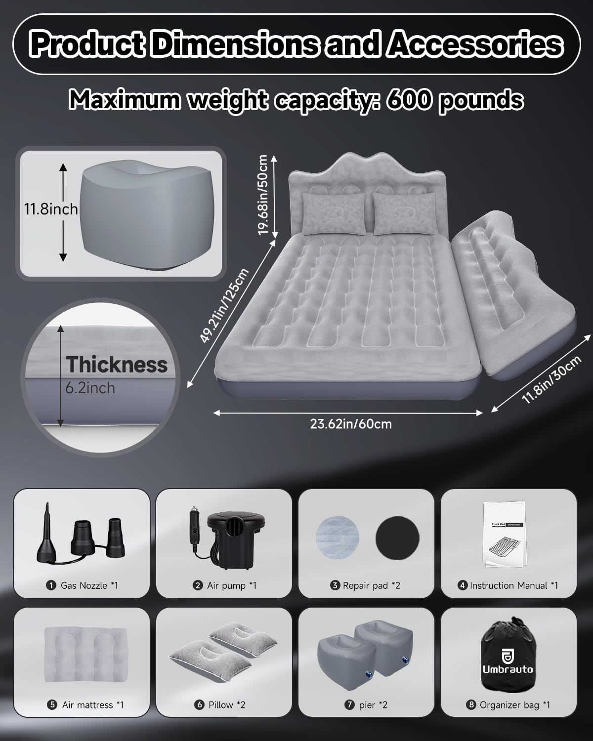 Umbrauto Wide Inflatable Truck Bed Mattress