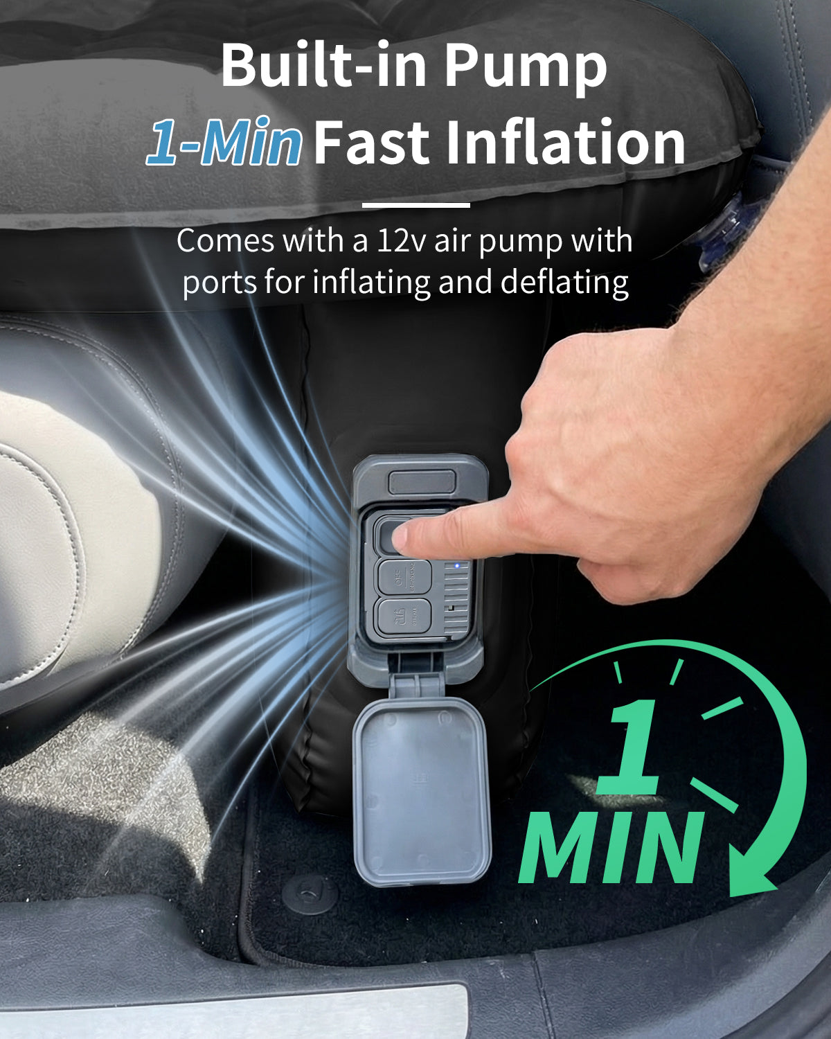 Umbrauto Back Seat Car Air Mattress with Built-In Rechargeable Pump