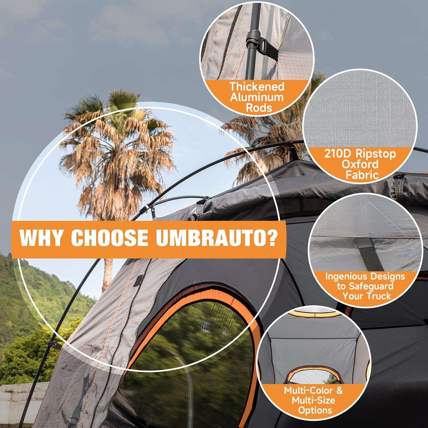 Umbrauto Truck Bed Tent for 6.4–6.7 ft Trucks – Waterproof 2-3 Person Camping Tent