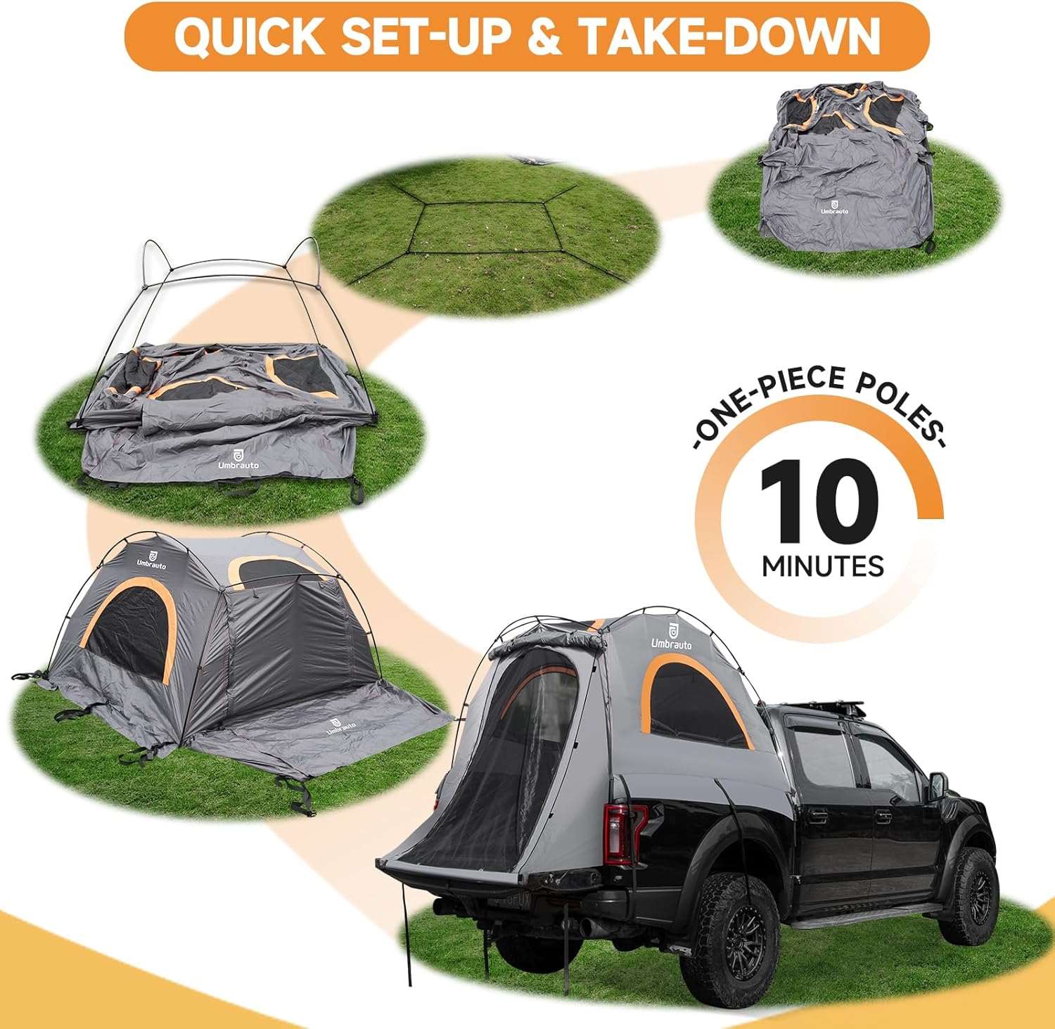 Umbrauto Truck Bed Tent for 6.4–6.7 ft Trucks – Waterproof 2-3 Person Camping Tent