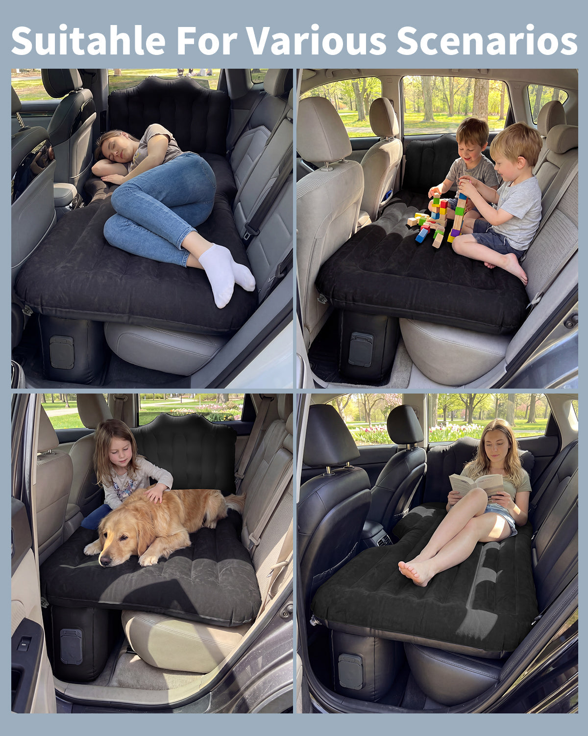 Umbrauto Back Seat Car Air Mattress with Built-In Rechargeable Pump