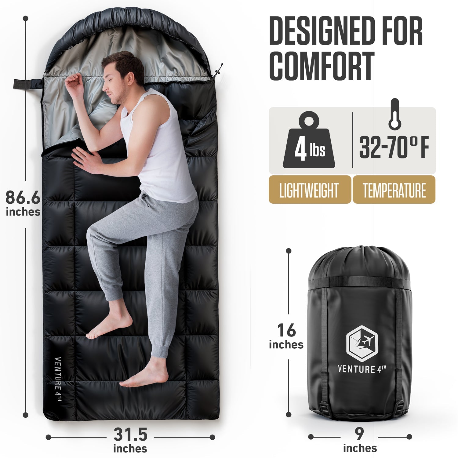 XXL Sleeping Bag for Big & Tall Campers – 30°F Cold Weather Rated