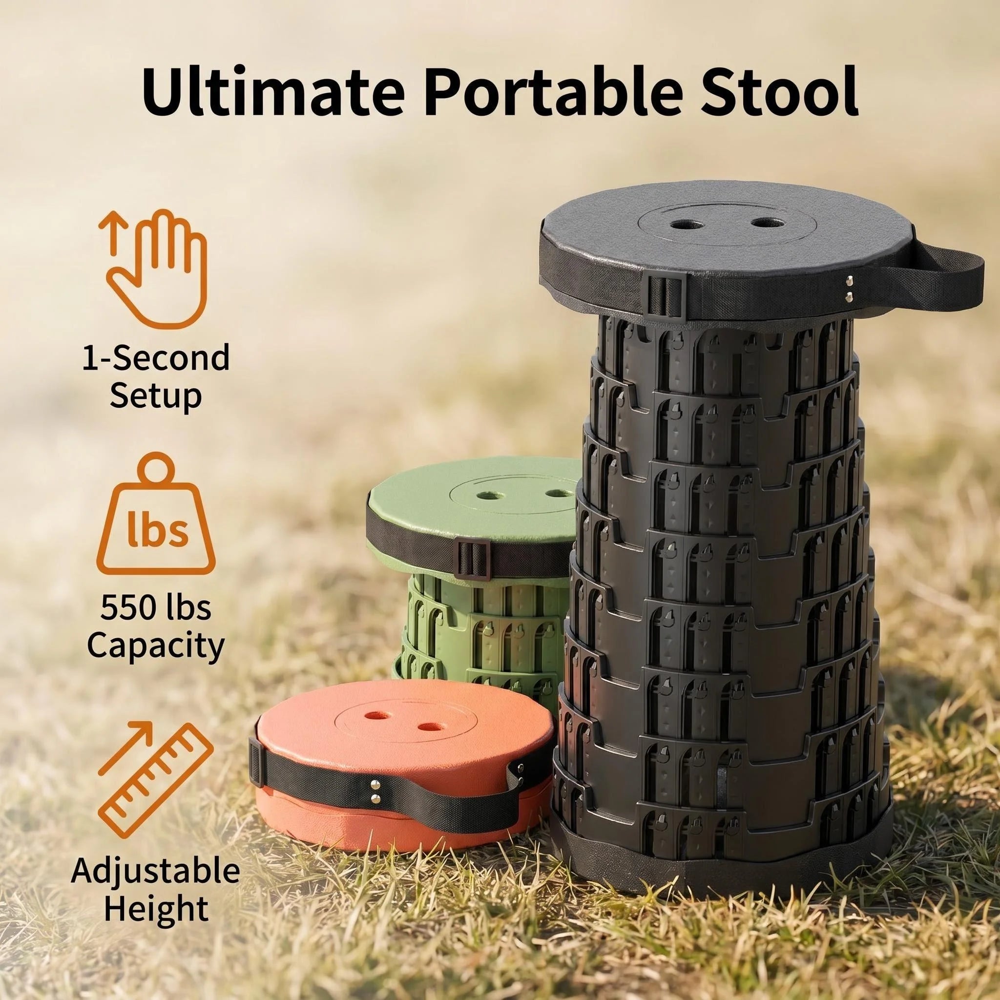 Adjustable Collapsible Camping Stool – Portable Retractable Outdoor Seat