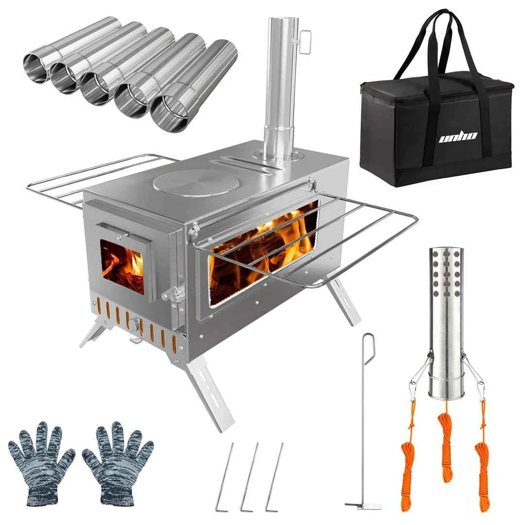 Hot Tent Wood Burning Stove – Portable Stainless Steel Camping Stove with Chimney Kit