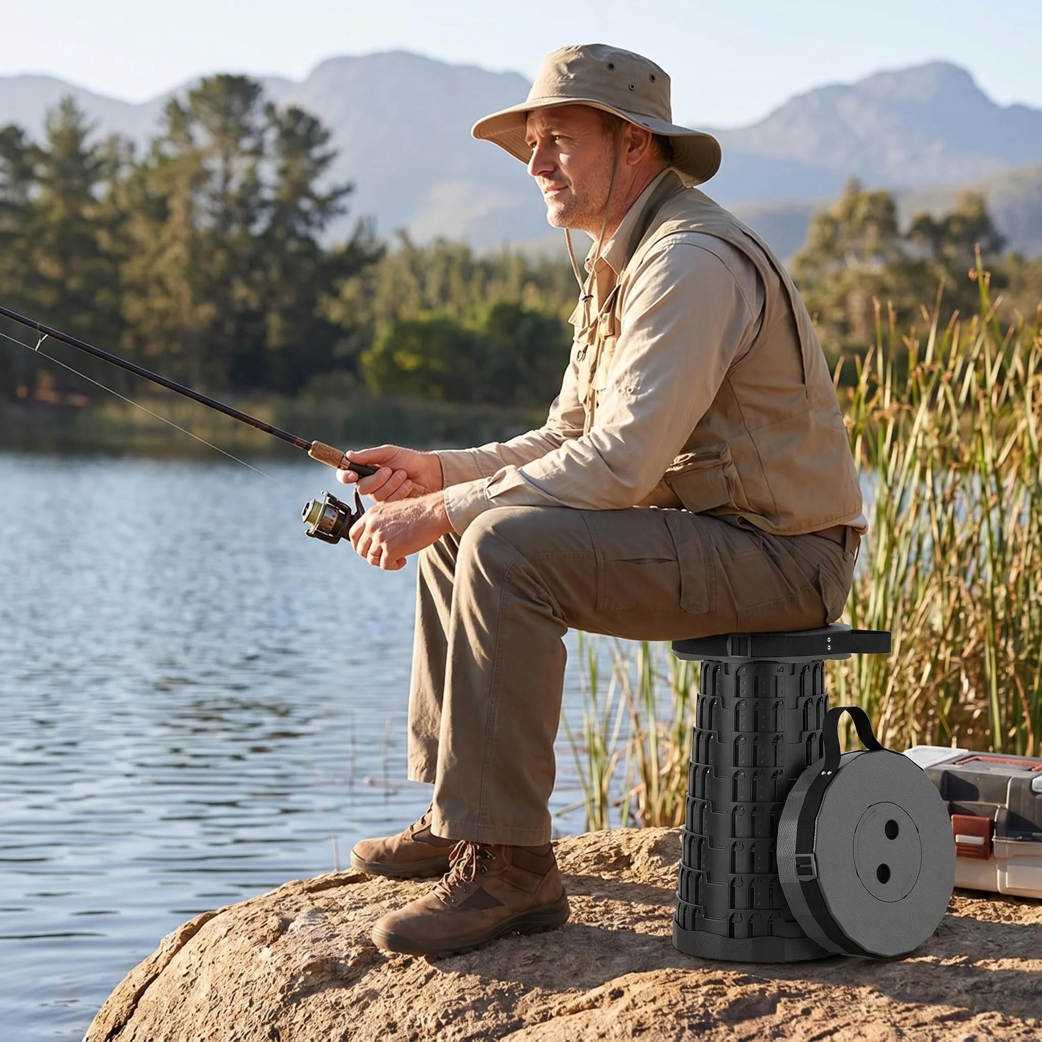 Adjustable Collapsible Camping Stool – Portable Retractable Outdoor Seat