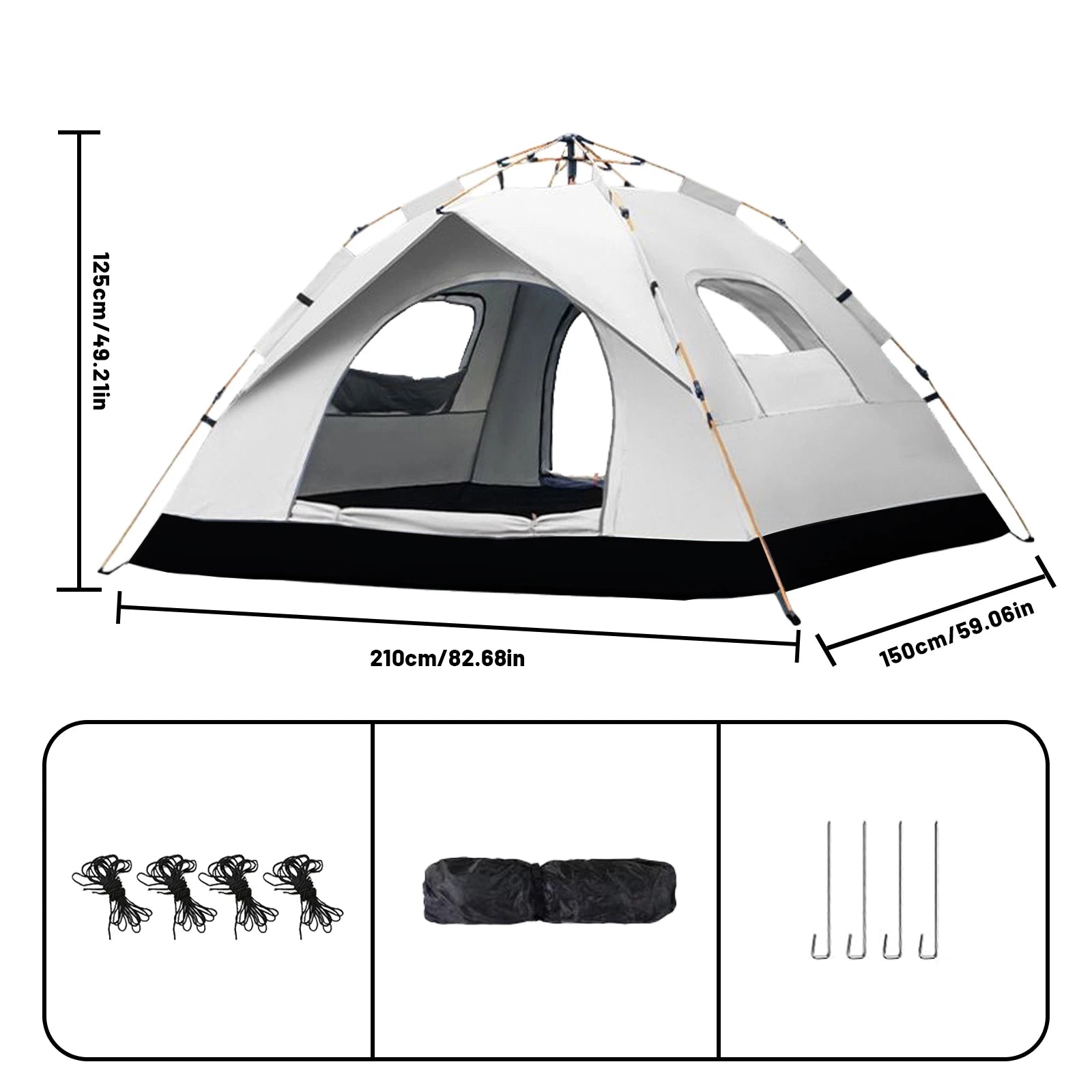 Small Silver Compact Auto Tent – 3-4 Person Instant Pop-Up Camping Shelter