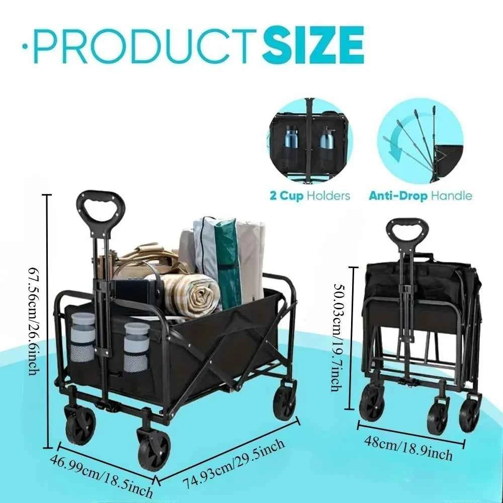 [Heavy Duty] Folding Wagon Cart | Heavy Duty | 360°All Terrain Wheels, Side Pockets, Large Capacity Collapsible | For Camping,