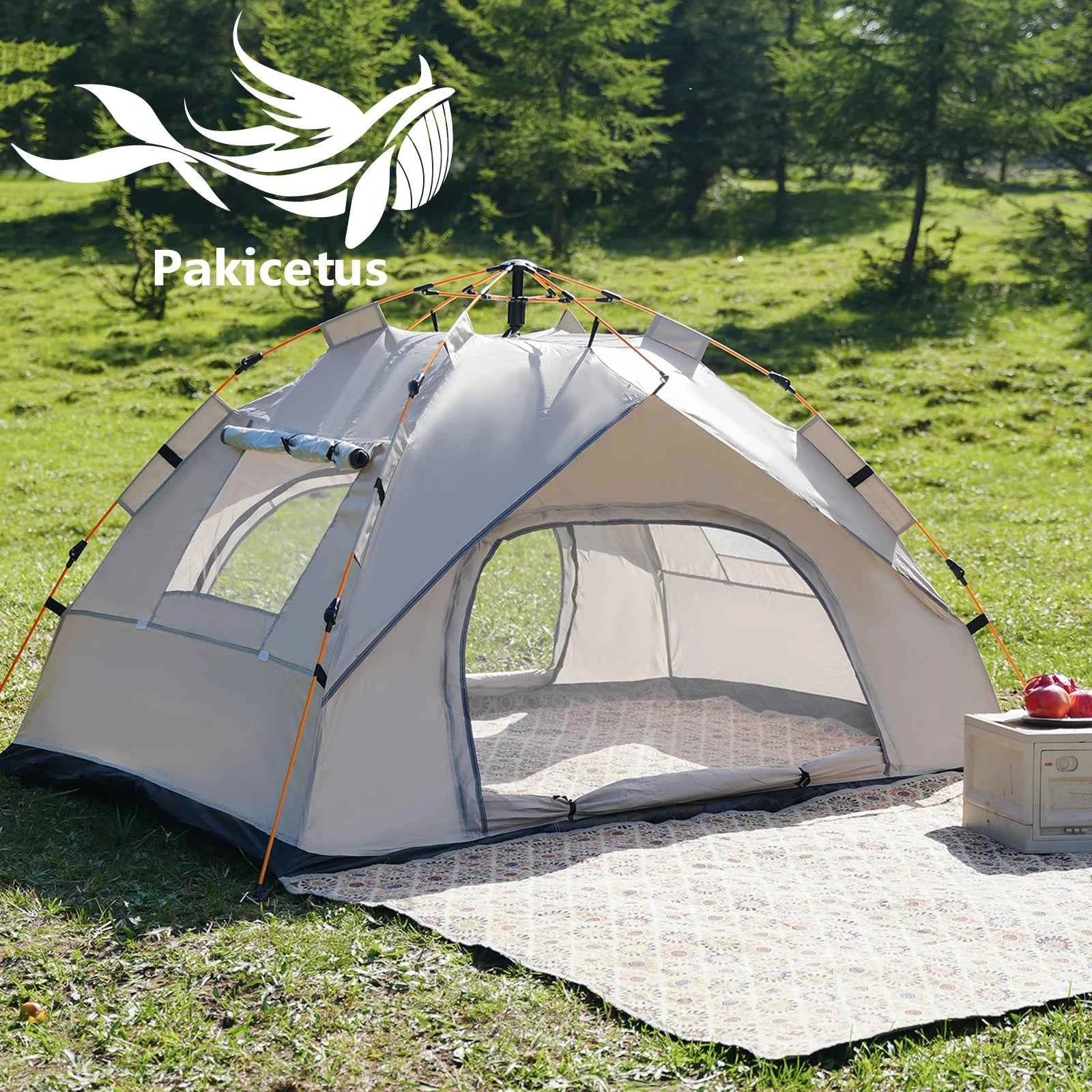 Small Silver Compact Auto Tent – 3-4 Person Instant Pop-Up Camping Shelter