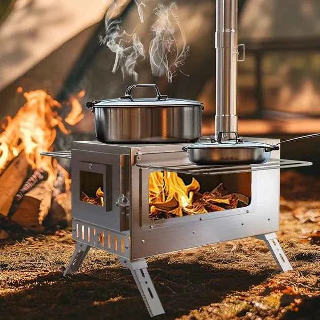 Hot Tent Wood Burning Stove – Portable Stainless Steel Camping Stove with Chimney Kit