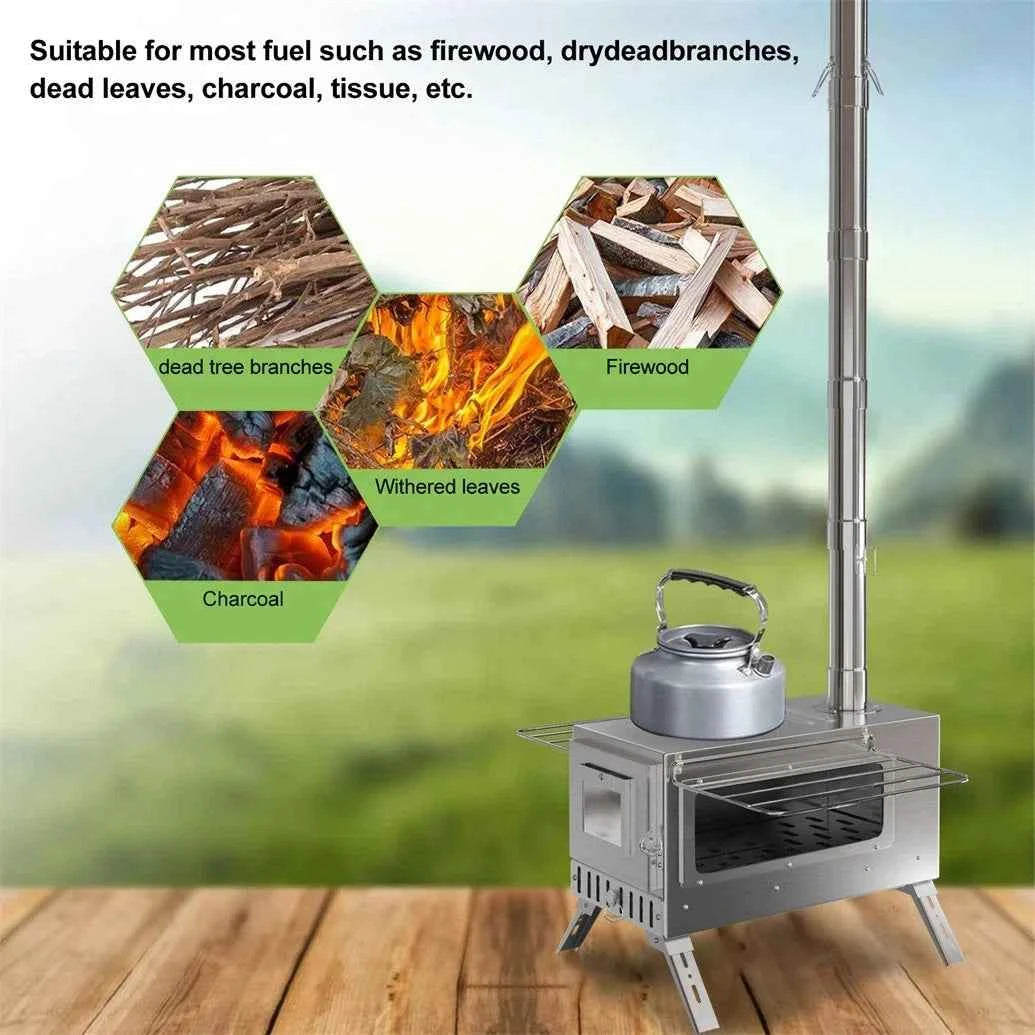 Hot Tent Wood Burning Stove – Portable Stainless Steel Camping Stove with Chimney Kit