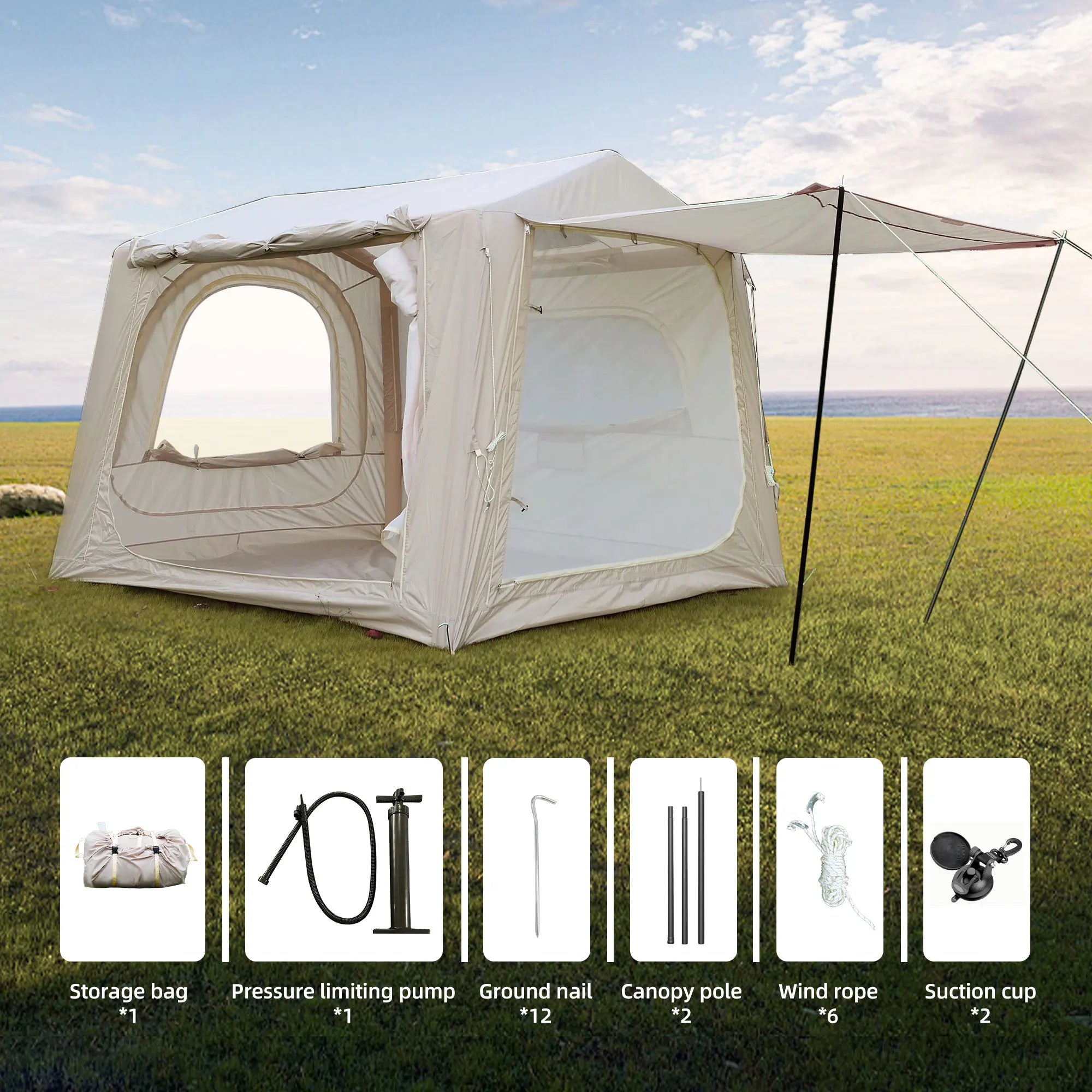 Inflatable Glamping Tent – 4/6/8 Person Waterproof Air Tent