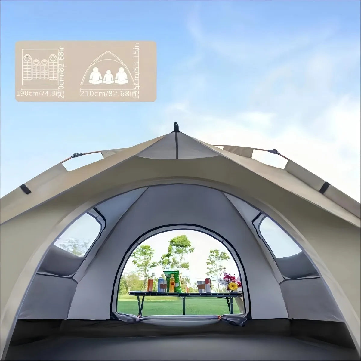 Small Silver Compact Auto Tent – 3-4 Person Instant Pop-Up Camping Shelter