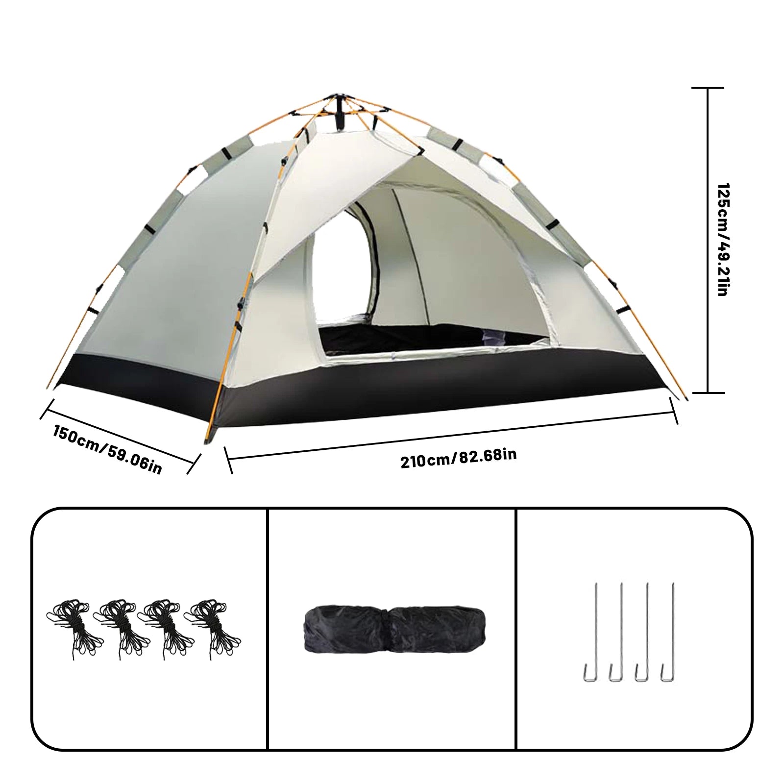 Small Silver Compact Auto Tent – 3-4 Person Instant Pop-Up Camping Shelter
