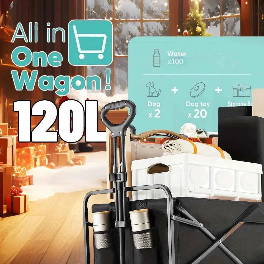 [Heavy Duty] Folding Wagon Cart | Heavy Duty | 360°All Terrain Wheels, Side Pockets, Large Capacity Collapsible | For Camping,