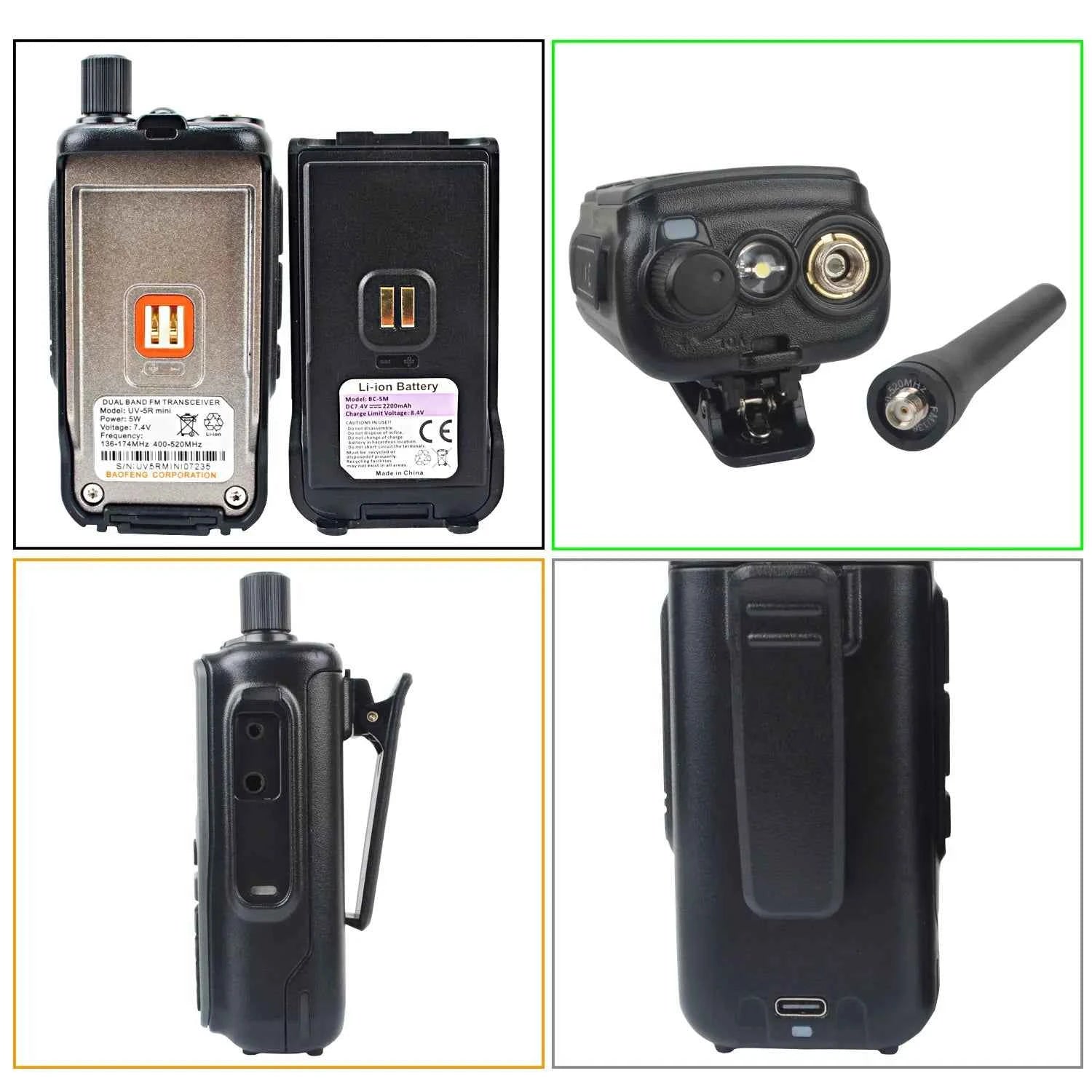 2PCS/Pack Baofeng UV-5R Mini Dual Band Dual PTT Walkie Talkie 5RMINI Air Band Rx 5W Compact  VOX FM Amateur Radio Type-C Charge