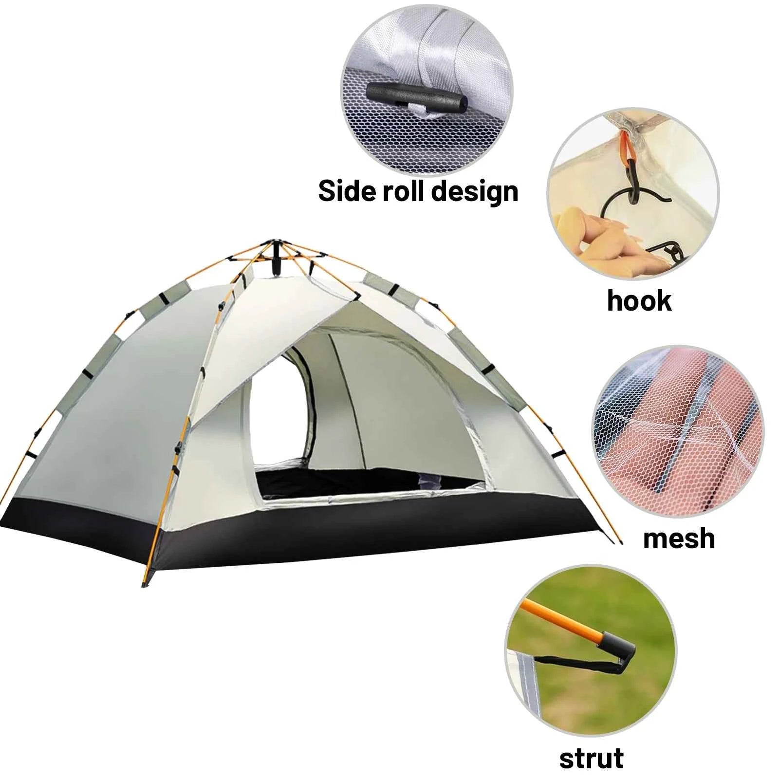 Small Silver Compact Auto Tent – 3-4 Person Instant Pop-Up Camping Shelter