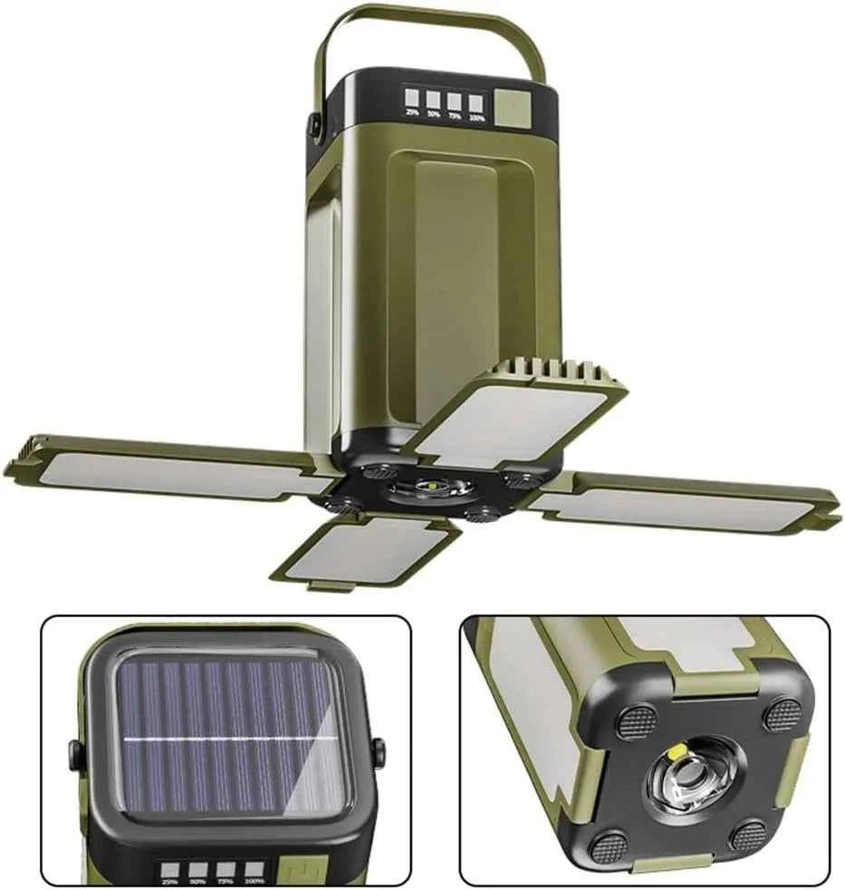 Multifunctional 4-Leaf Foldable Camping Lantern Solar Rechargeable Large Capacity Portable Outdoor Emergency Light