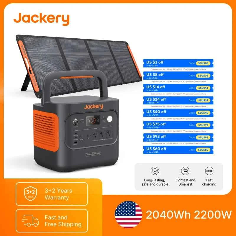Jackery Explorer 2000 v2 Portable Power Station with 200W Solar Panel