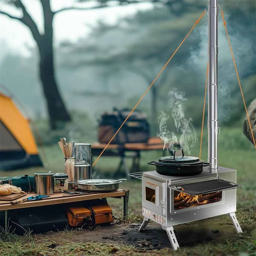 Hot Tent Wood Burning Stove – Portable Stainless Steel Camping Stove with Chimney Kit