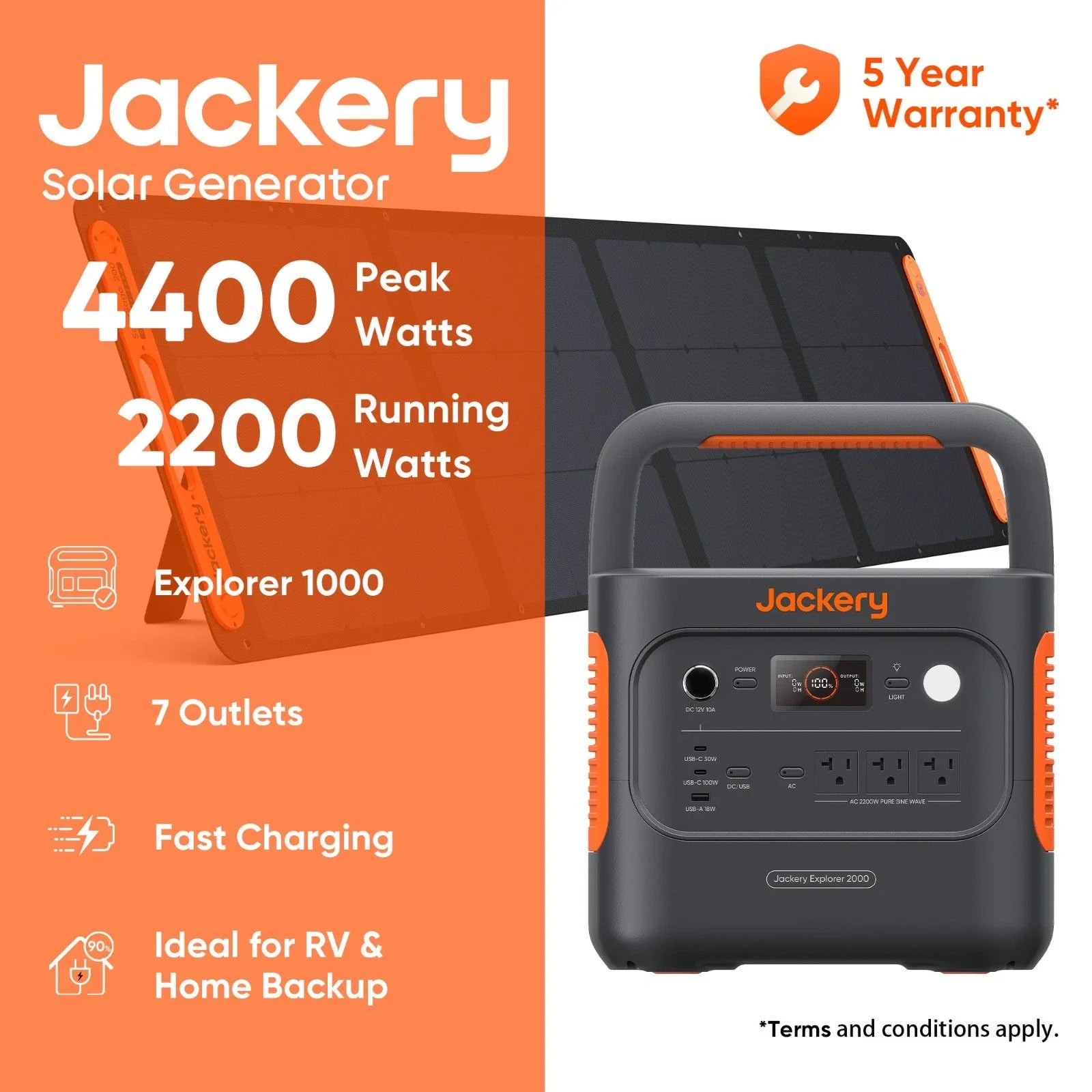 Jackery Explorer 2000 v2 Portable Power Station with 200W Solar Panel