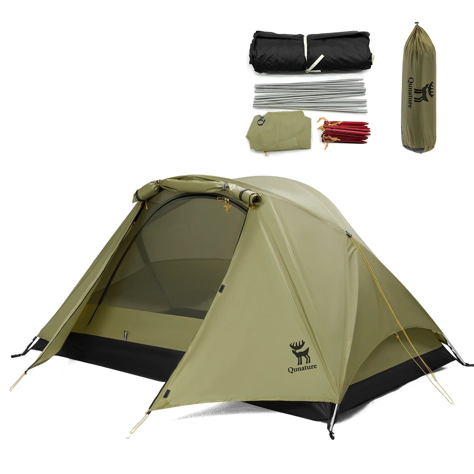 Lightweight 2-Person Rainproof Camping Tent with Aluminum Poles