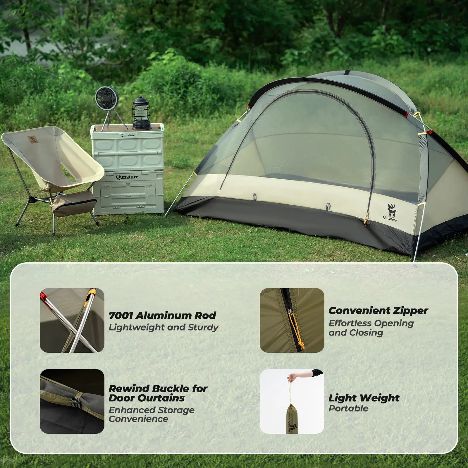 Lightweight 2-Person Rainproof Camping Tent with Aluminum Poles