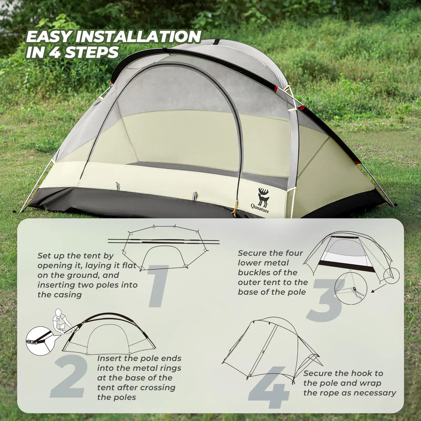 Lightweight 2-Person Rainproof Camping Tent with Aluminum Poles