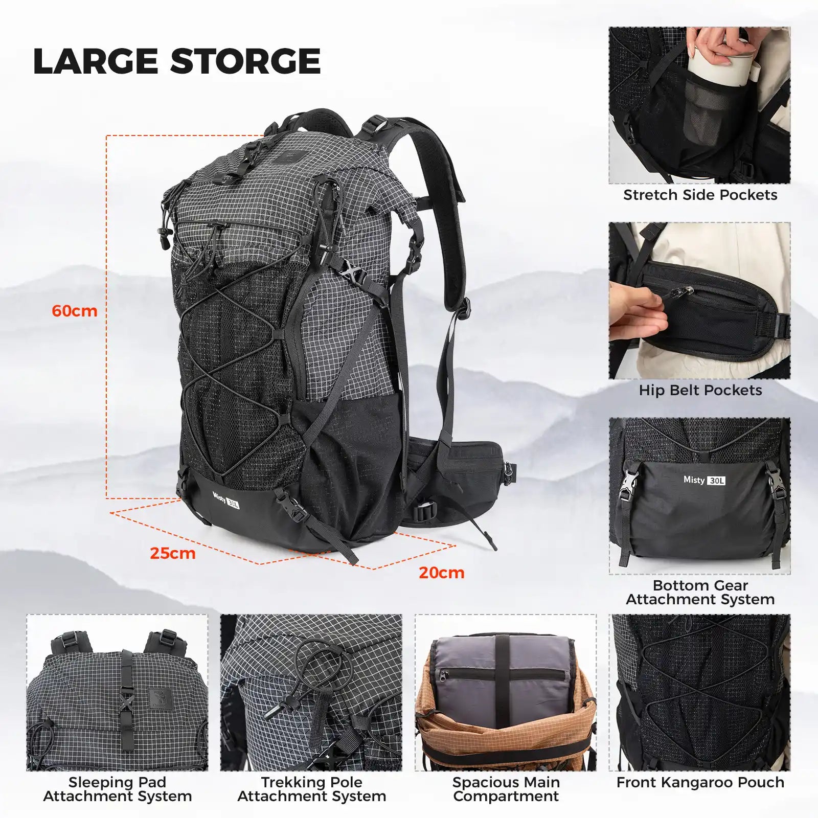 Qunature 35L Waterproof Hiking Backpack
